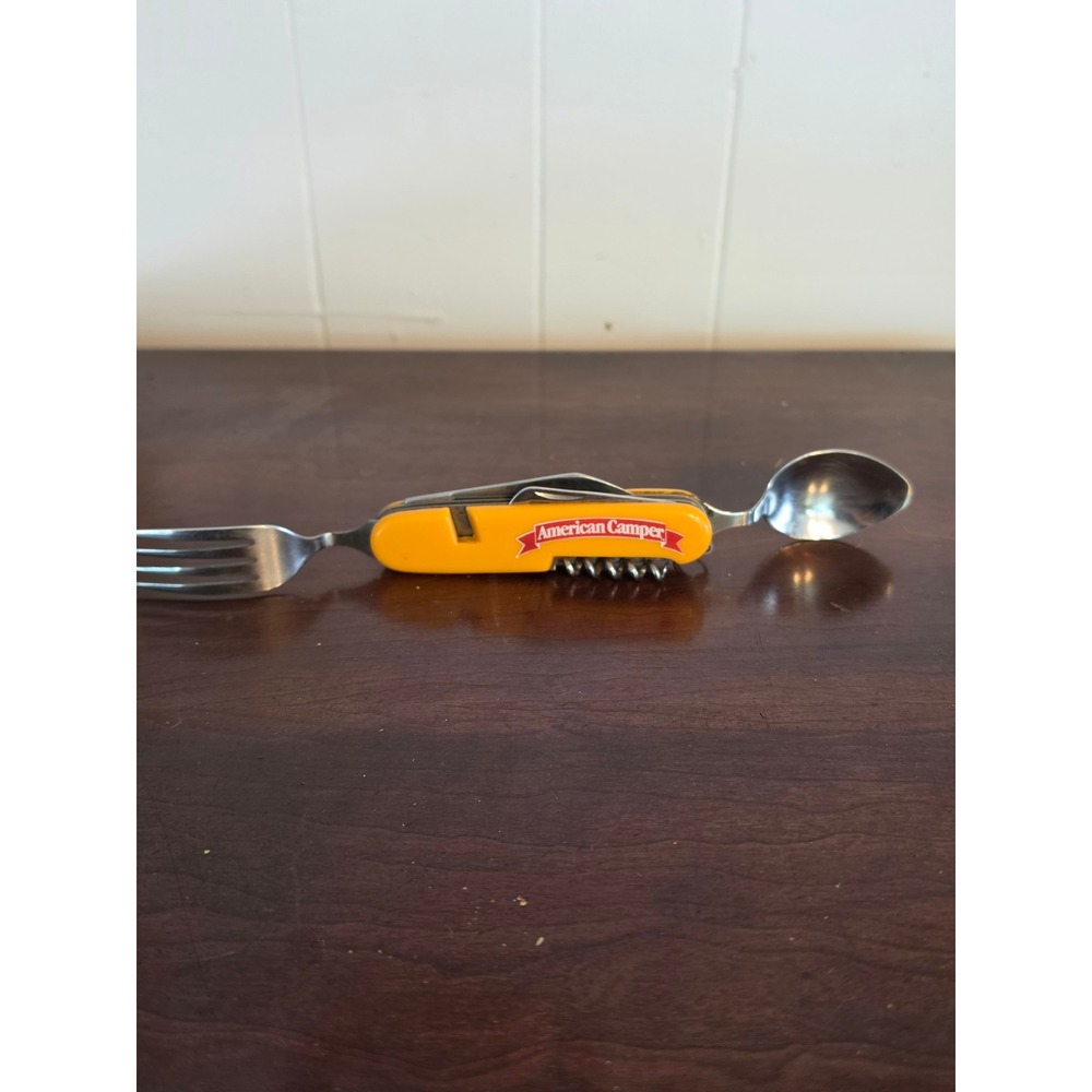 American Camper Multi Tool Hobo Knife Set Yellow Fork Spoon Bottle Opener